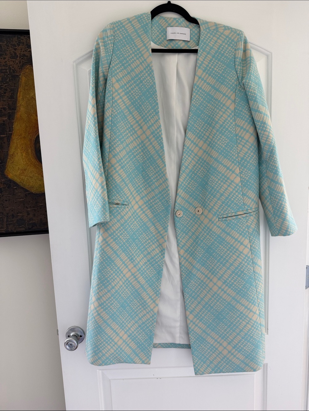 Seafoam Plaid Trench Coat - Women's Lightweight Open Front